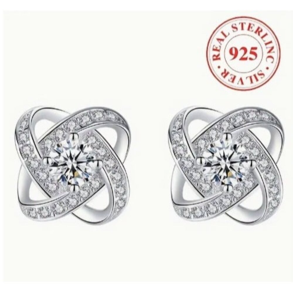 925 Sterling Silver Simulated Diamond Zircon Infinity Stud Earrings